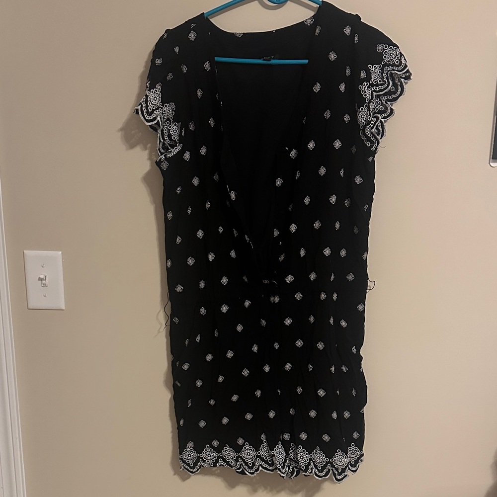 Navy and White Patterned romper.